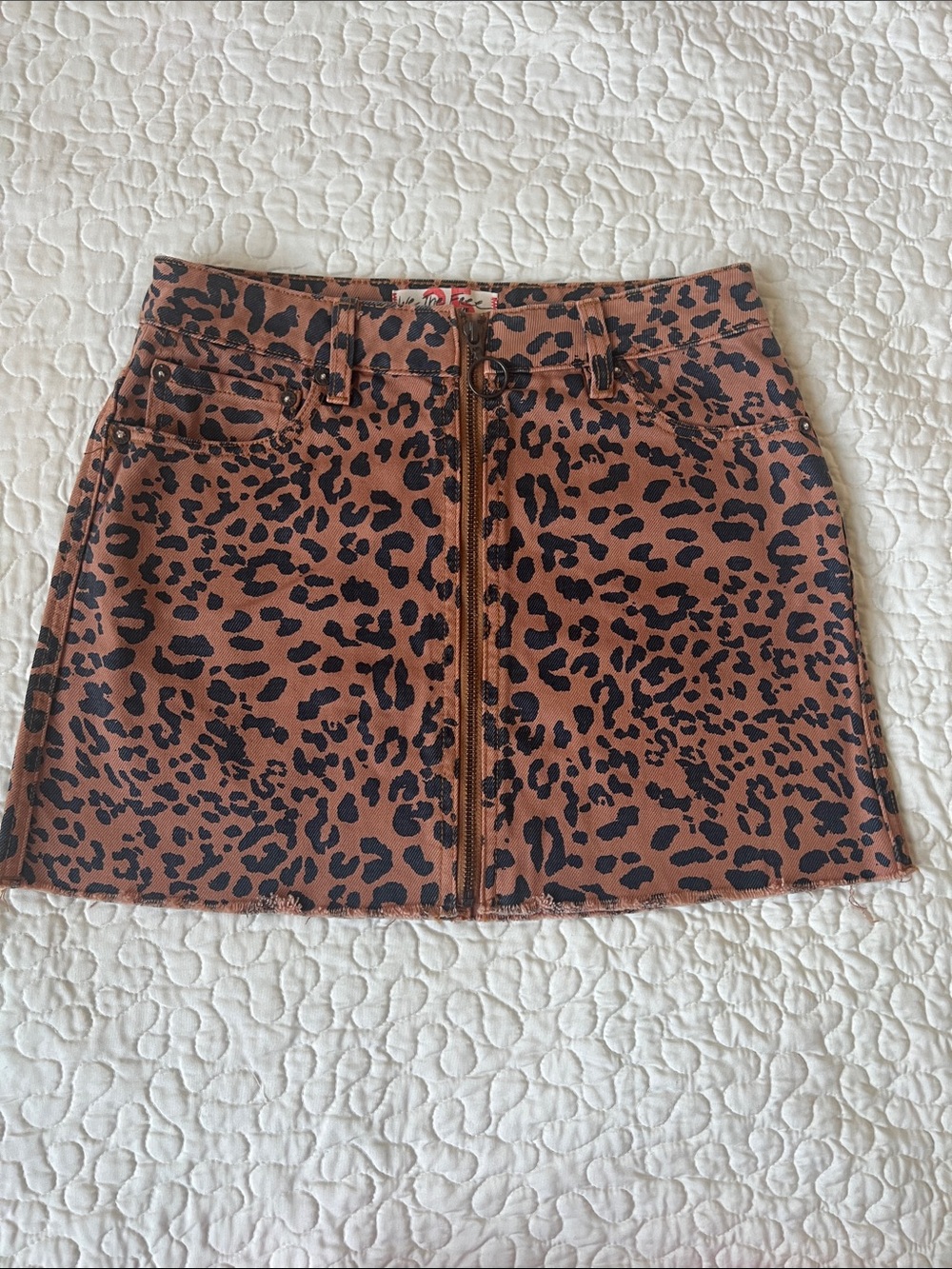 We The Free Brown & Black Leopard Zip-Front Mini Skirt 15 inches waist and 15 in - Picture 2 of 8